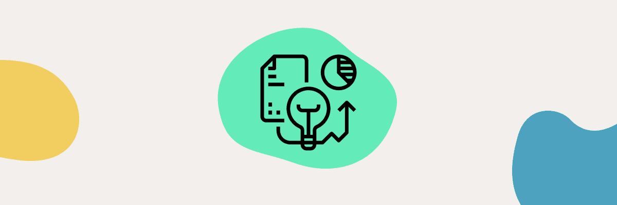 An arrow coming from a piece of paper through the bulb reaches a pie chart