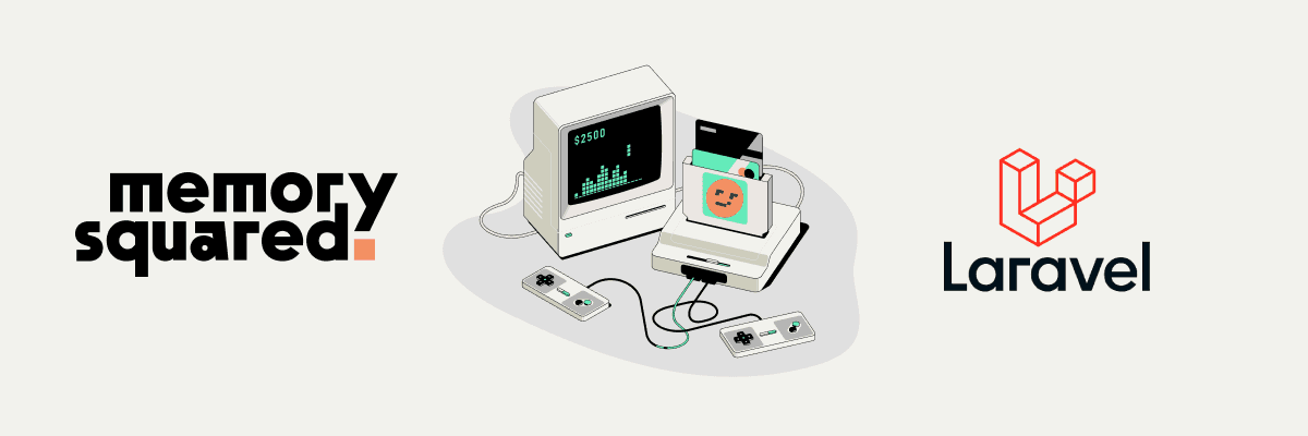Memory Squared and Laravel - Illustration with logo and computer